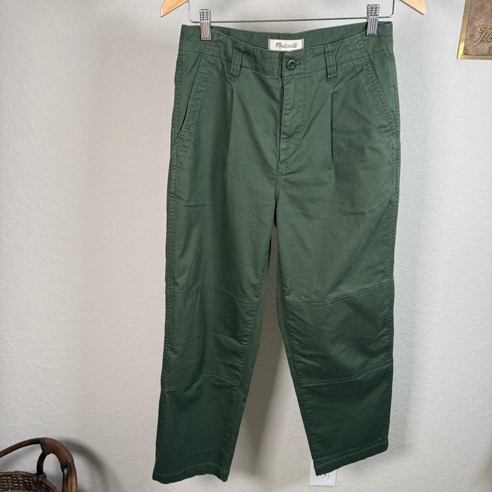 Madewell Pleated Utility Pants Forest‎ Green High Rise Double Knee Size 26